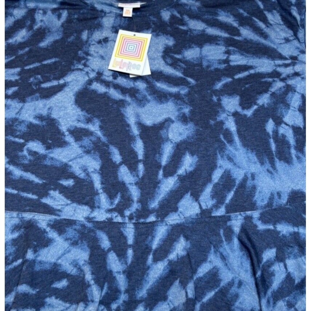 LuLaRoe Womens‎ Top Size 3XL June Ruffle Hem Rayon Blend Dark Blue Tie Dye NWT - Picture 2 of 4